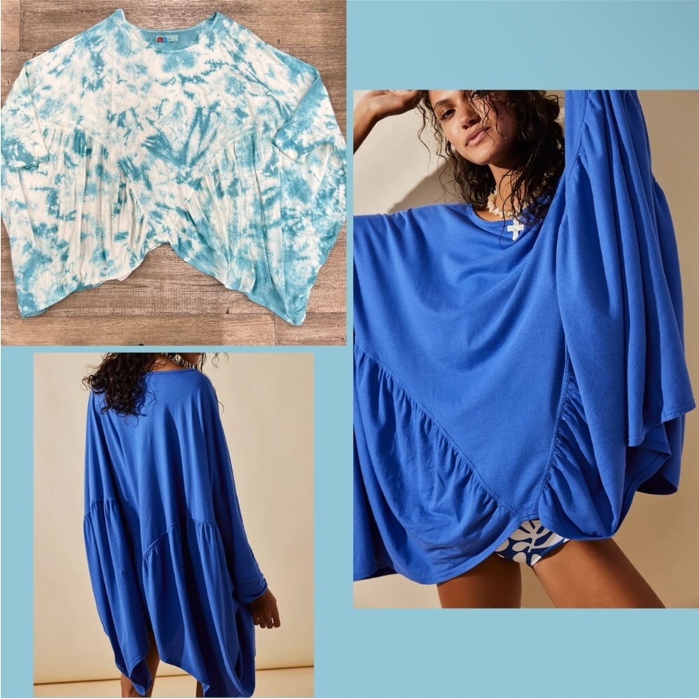 Tie Dye Free People Beach Dahlia Oversized Tunic Blue